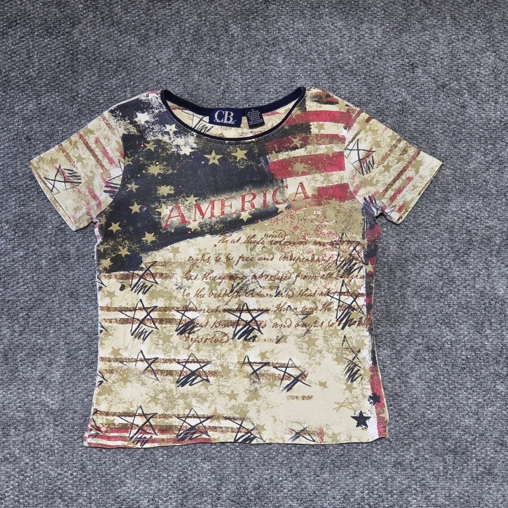 C.B. Casual Women S Shirt Multicolor American Flag Stars Rhinestones